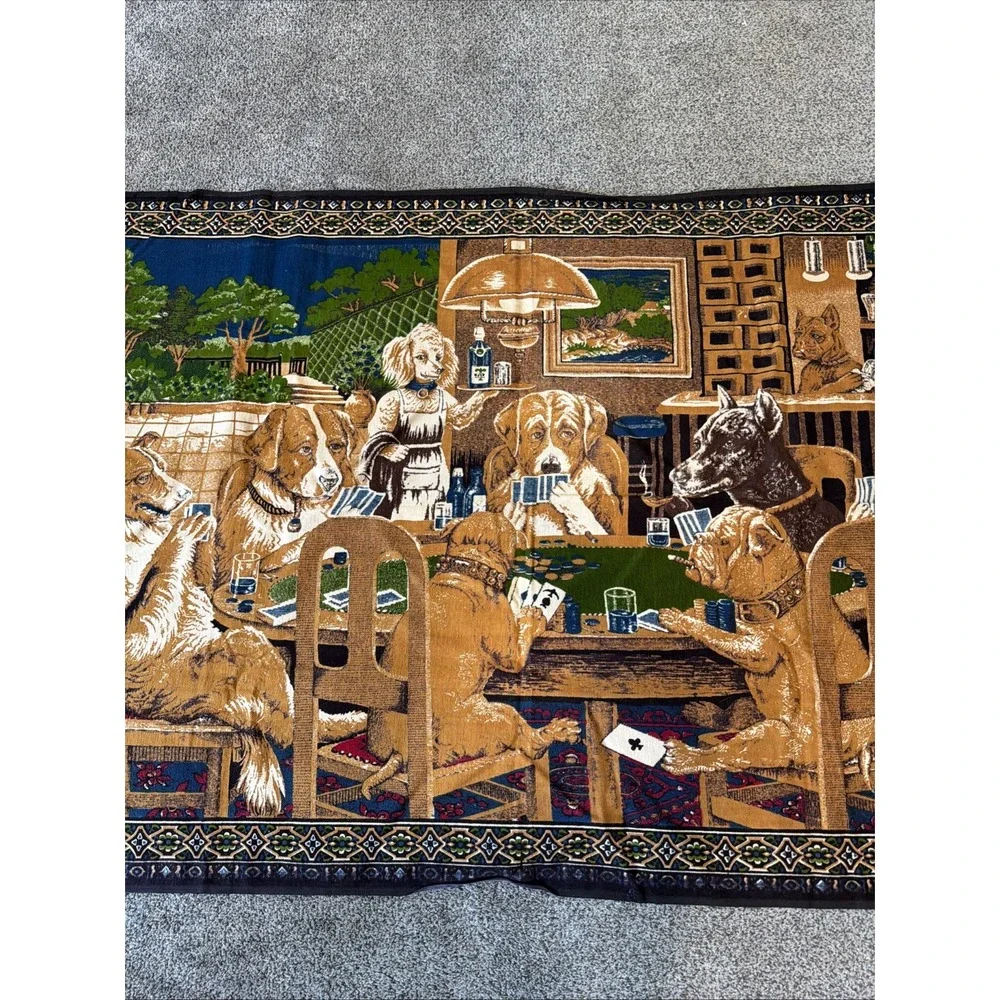 Vtg Dogs Playing Poker Wall Tapestry 70s Card Game Room 51